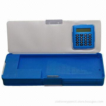 Multifunctional pencil case with calculator, LED light and pencil sharpener